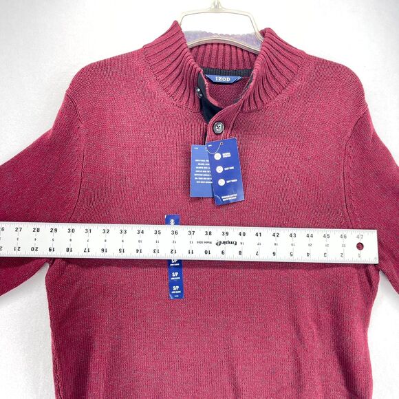 IZOD Mens Small Velvet Maroon Mock‎ Neck Button Sweater Long Sleeve Cotton Blend - Picture 9 of 10